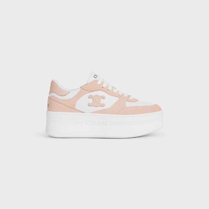block wedge sneaker with triomphe patch in calfskin and suede calfskin