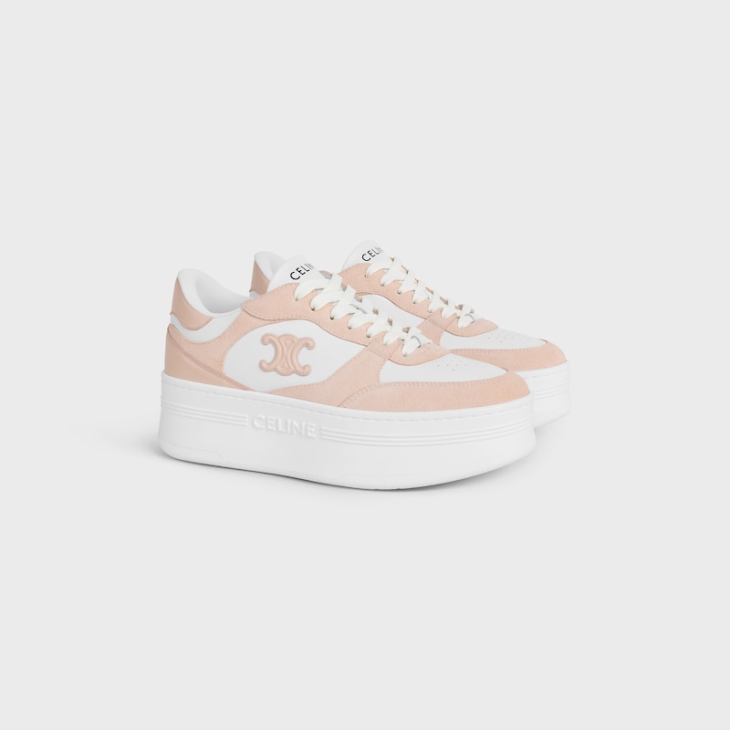 block wedge sneaker with triomphe patch in calfskin and suede calfskin