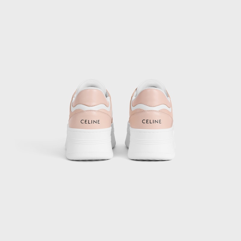 block wedge sneaker with triomphe patch in calfskin and suede calfskin
