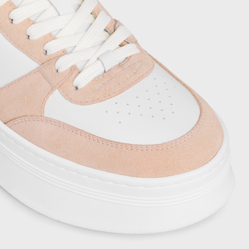block wedge sneaker with triomphe patch in calfskin and suede calfskin