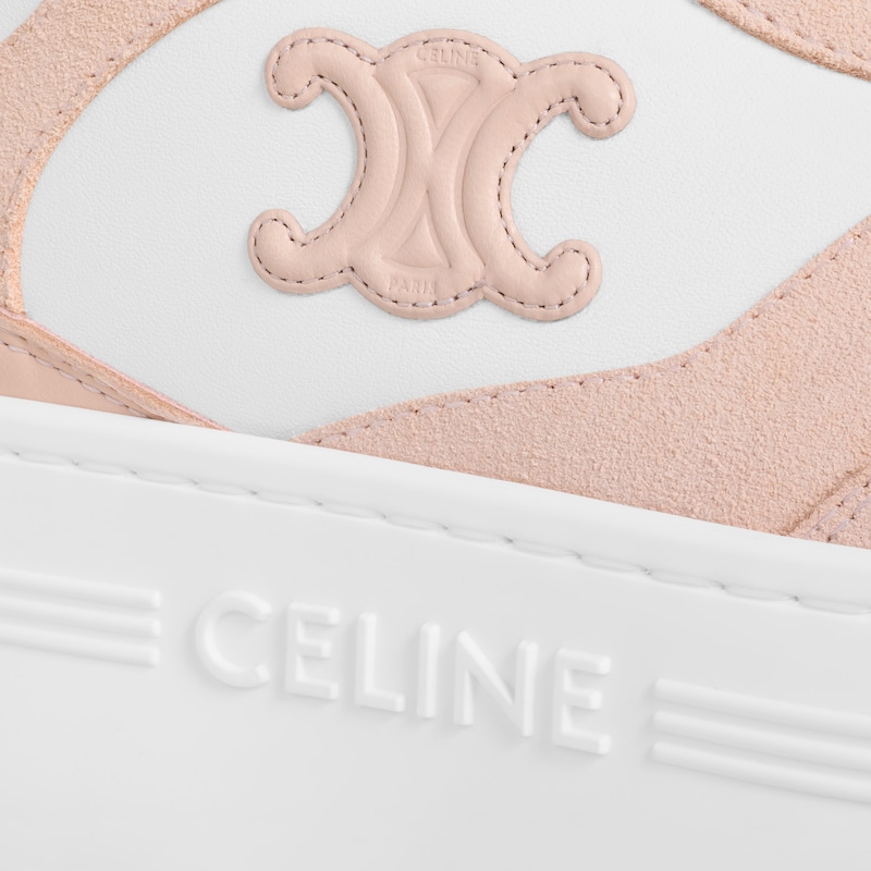 block wedge sneaker with triomphe patch in calfskin and suede calfskin