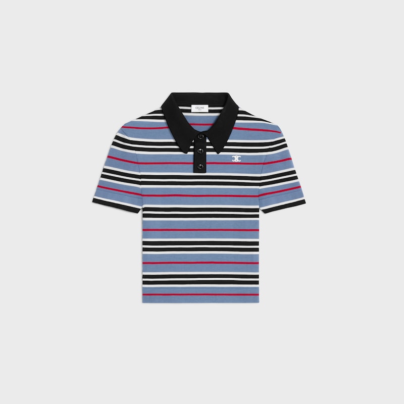 cropped polo in striped cotton