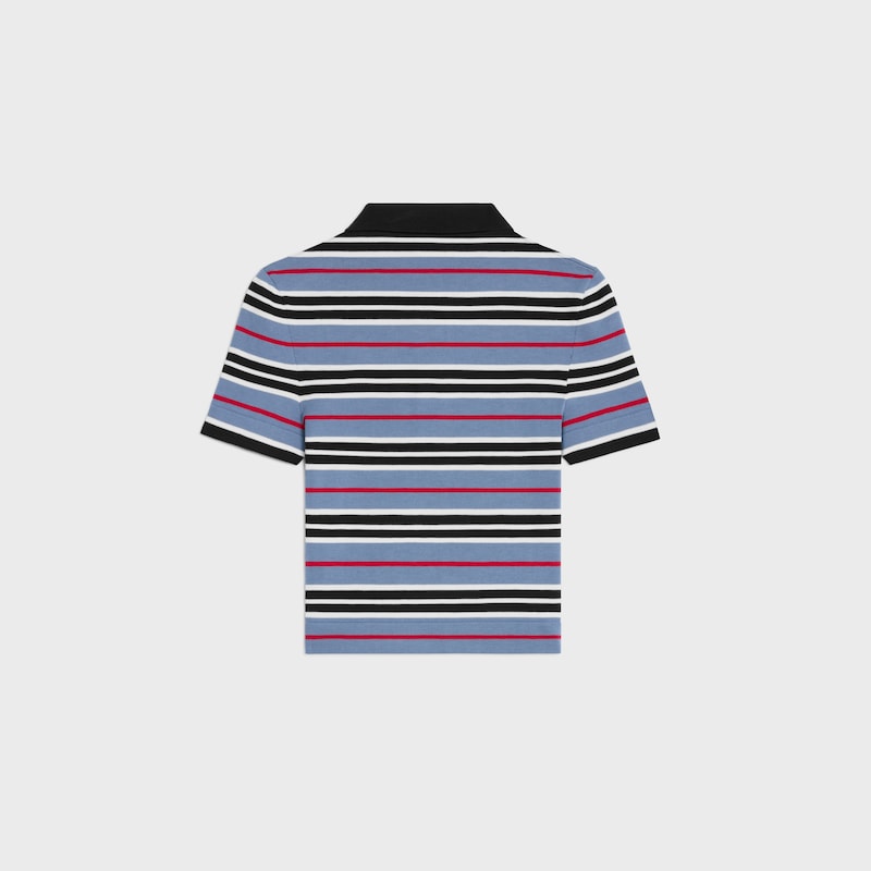 cropped polo in striped cotton