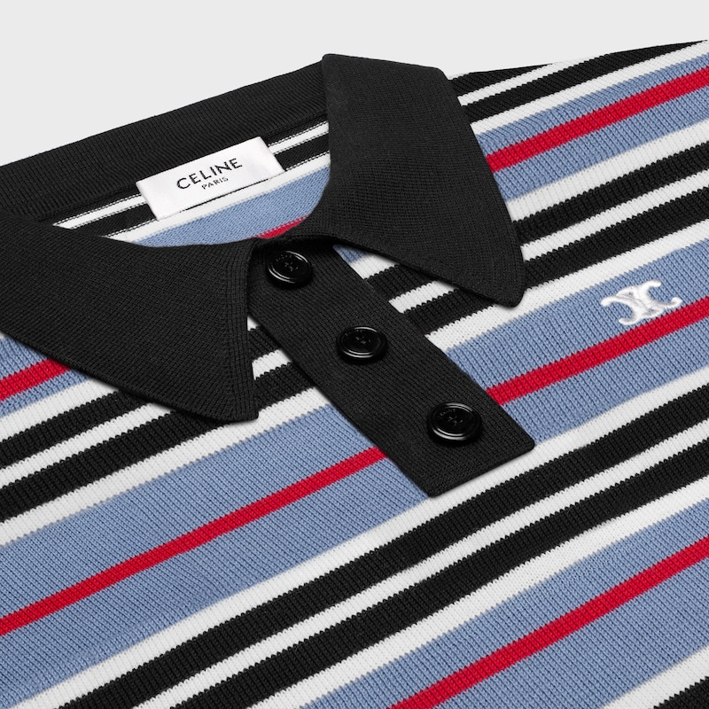 cropped polo in striped cotton