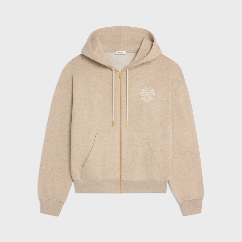 zipped blason hoodie in cashmere cotton