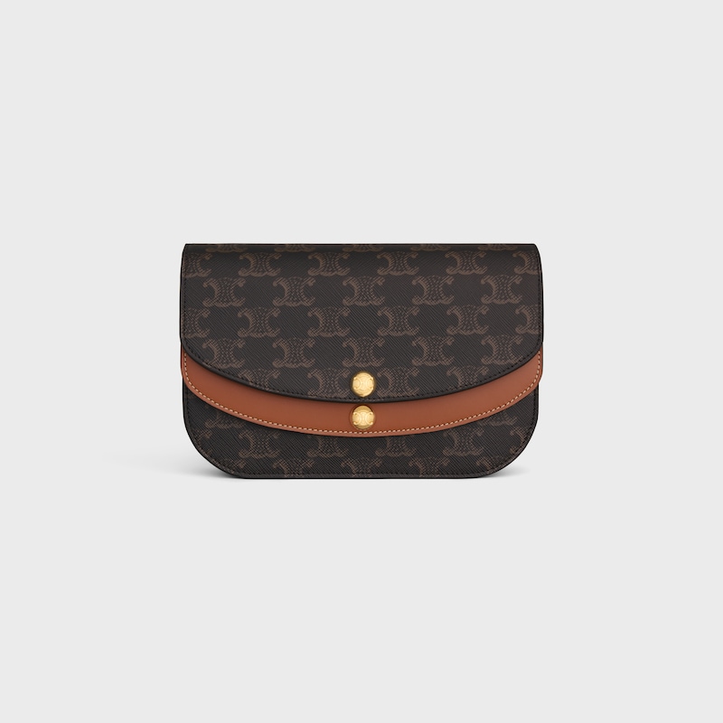 duo wallet on strap in triomphe canvas and calfskin