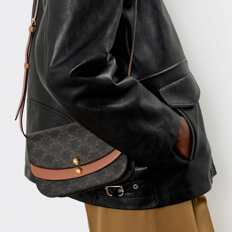 duo wallet on strap in triomphe canvas and calfskin