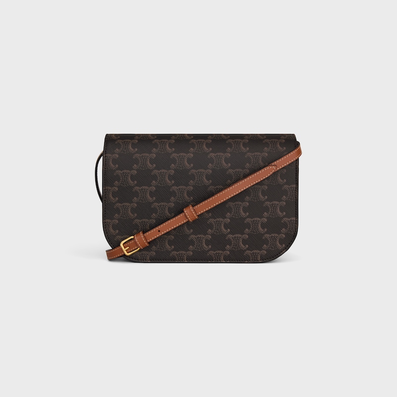 duo wallet on strap in triomphe canvas and calfskin