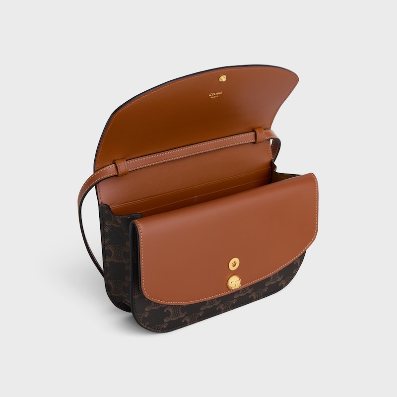 duo wallet on strap in triomphe canvas and calfskin